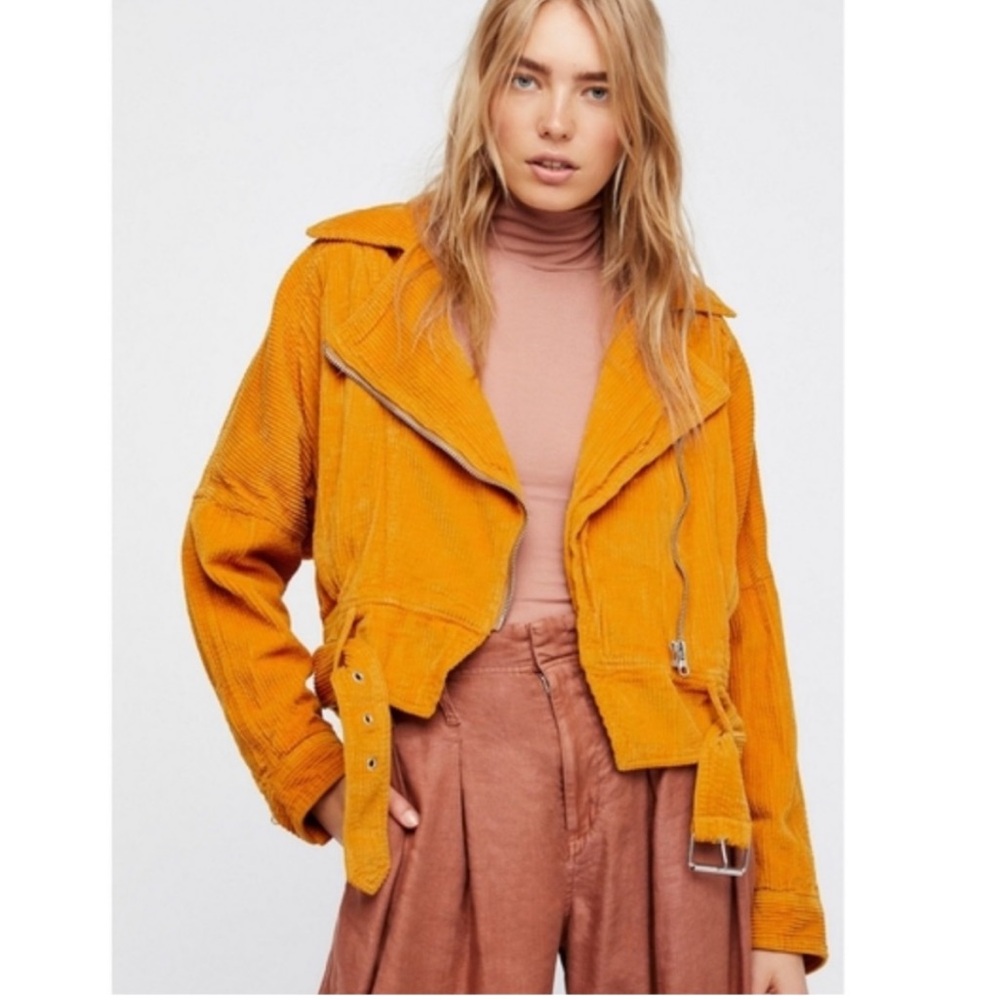 Free People Mustard Dolman Moto Jacket, Size Small